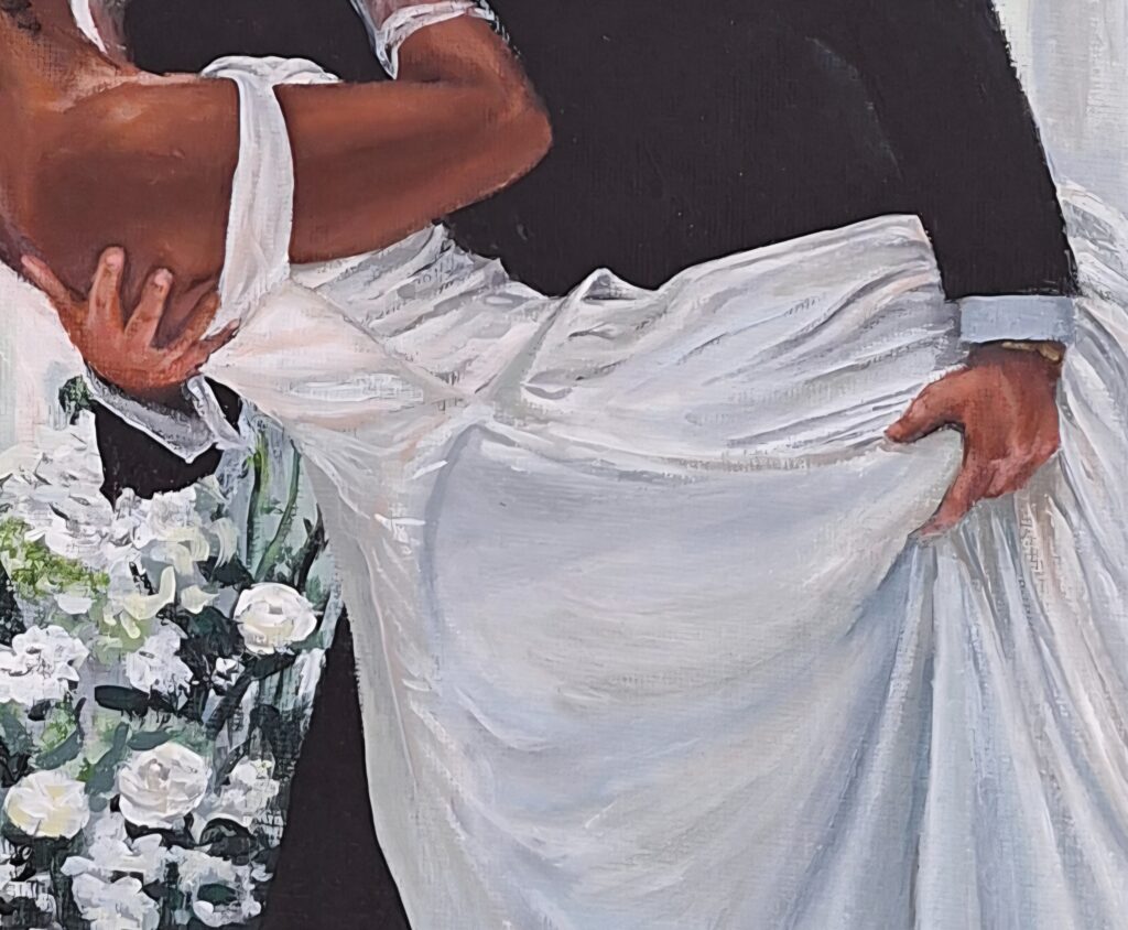 S & R - Details of the dress and the groom's hands